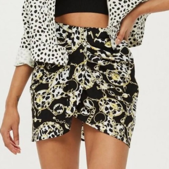 Topshop Leopard Print And Chain Twist Front Mini Skirt size‎ 8 - Picture 2 of 9